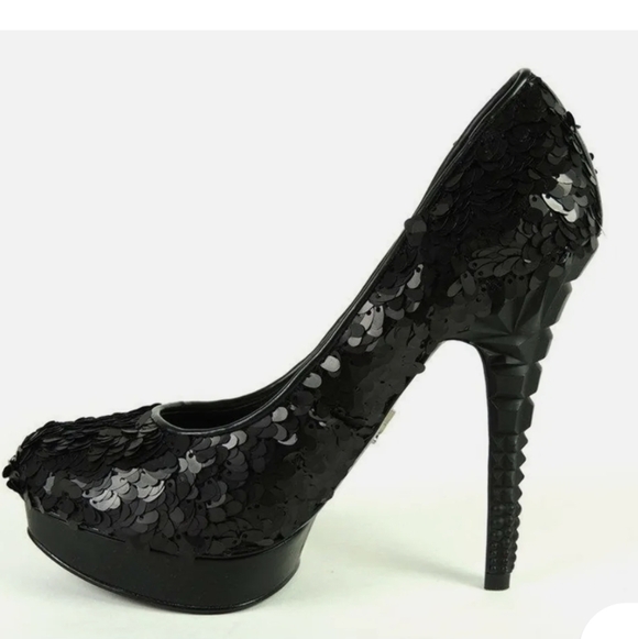 black bagettes Keedan sculptured modern sculptural platform high heels sz 6.5 - Picture 5 of 10